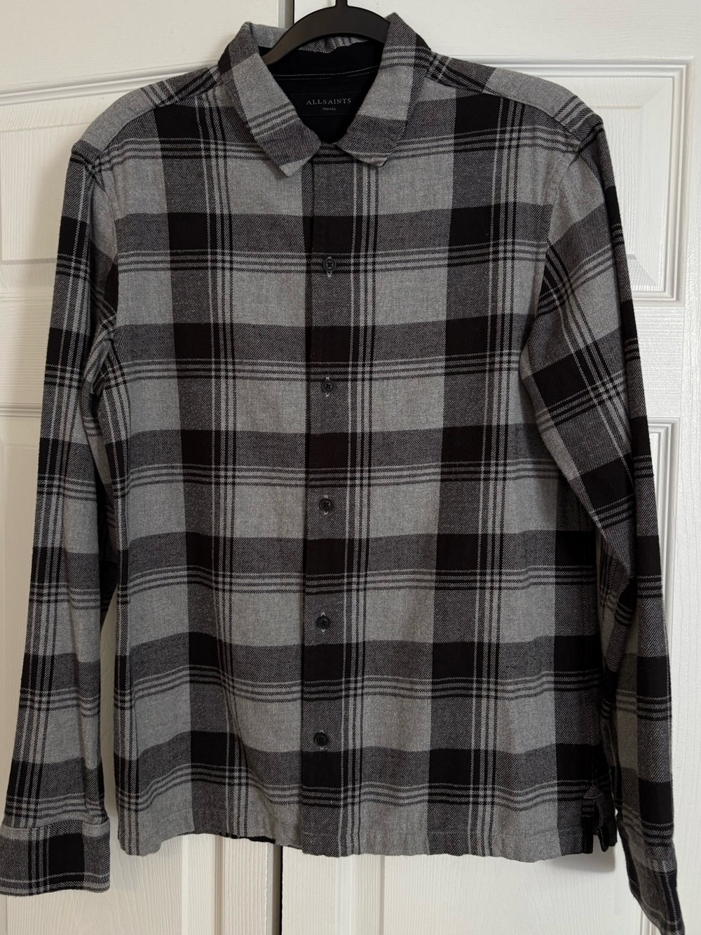 All Saints Men’s Black & Gray Plaid Button-Down Shirt
